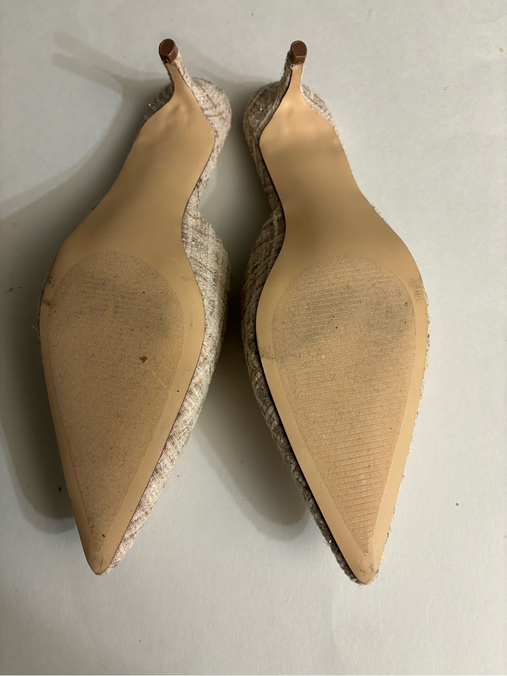 J F Neutral Tweed Pointed-Toe Mule in Beige & Cream with Silver Sparkles Size 7 - Picture 7 of 8